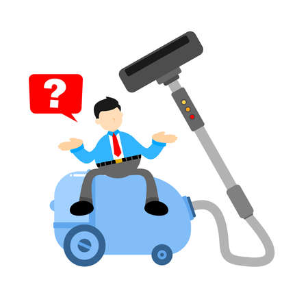 businessman worker and vacuum cleaner machine cartoon doodle flat design style vector illustrationのイラスト素材