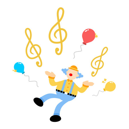happy clown and melody clef music note cartoon doodle flat design style vector illustrationのイラスト素材