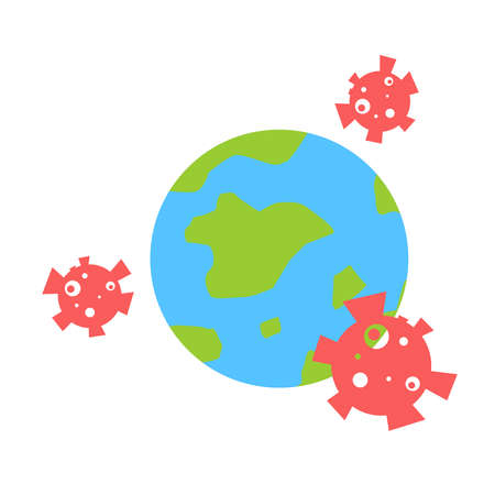 World earth globe and virus disease cartoon doodle flat design style vector illustrationのイラスト素材
