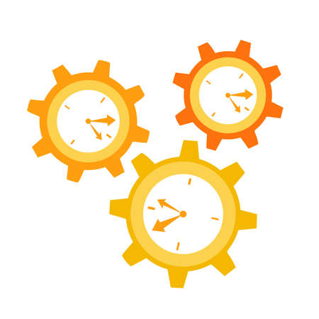 three yellow clock time gear cartoon doodle flat design style vector illustrationのイラスト素材