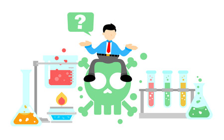 businessman worker hazardous skull alert danger toxic laboratory formula cartoon doodle flat design style vector illustrationのイラスト素材