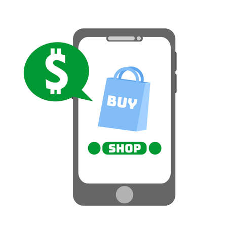 buy sale store online shop mobile cartoon doodle flat design style vector illustrationのイラスト素材