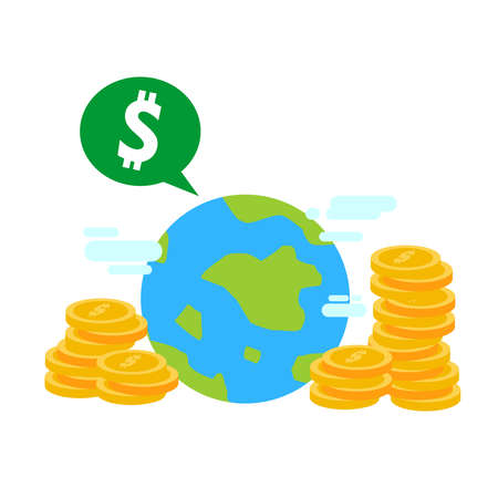 World and economy money dollar global cartoon doodle flat design style vector illustration