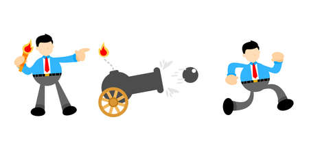 businessman worker and cannon war explode cartoon doodle flat design style vector illustratorのイラスト素材