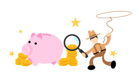 america cowboy pick pig bank money dollar economy cartoon doodle flat design style vector illustrationのイラスト素材