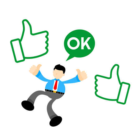 businessman worker give a thumbs up icon cartoon doodle flat design style vector illustrationのイラスト素材