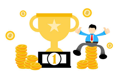 businessman worker pick trophy win champion cartoon doodle flat design style vector illustrationのイラスト素材