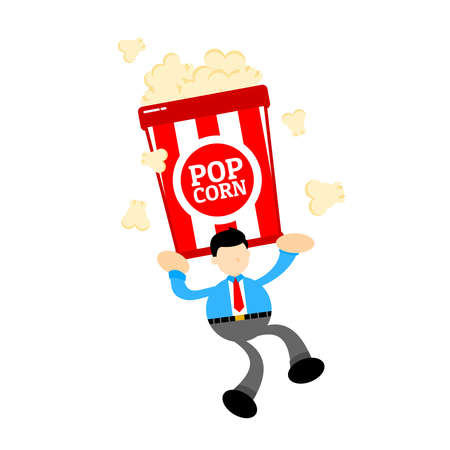 businessman worker and popcorn snack bucket cartoon doodle flat design style vector illustrationのイラスト素材