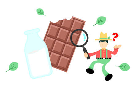 farmer man agriculture and chocolate candy bar snack cartoon doodle flat design style vector illustrationのイラスト素材