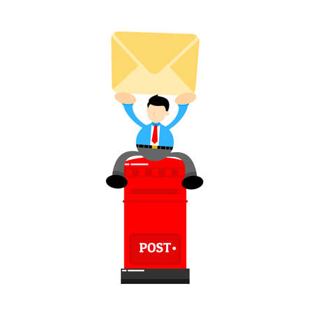 businessman worker and letter mail box cartoon doodle flat design style vector illustrationのイラスト素材