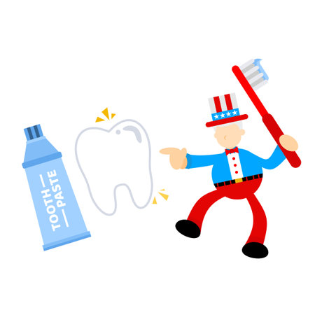 Tooth american man with toothbrush and toothpaste. Vector illustration.のイラスト素材