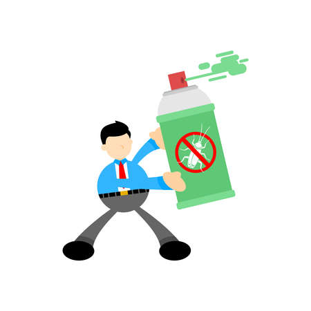 businessman worker eradicate cockroach bug spray insecticide cartoon doodle flat design style vector illustrationのイラスト素材