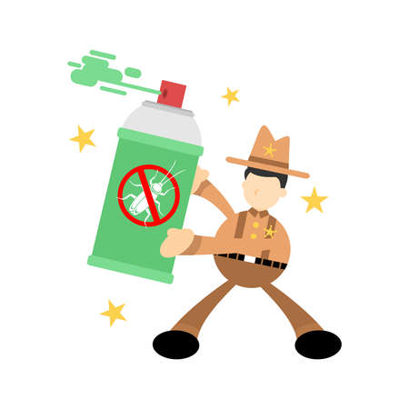 cowboy america eradicate cockroach bug spray insecticide cartoon doodle flat design style vector illustrationのイラスト素材