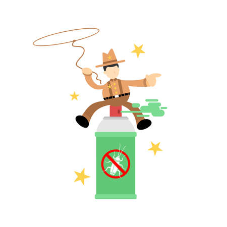 cowboy america eradicate cockroach bug spray insecticide cartoon doodle flat design style vector illustrationのイラスト素材
