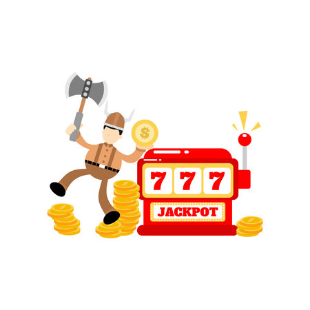 barbarian viking and casino slot game cartoon doodle flat design style vector illustrationのイラスト素材