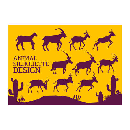 animal deer goat impala antelope wildlife Desert landscape silhouette set vector illustrationのイラスト素材