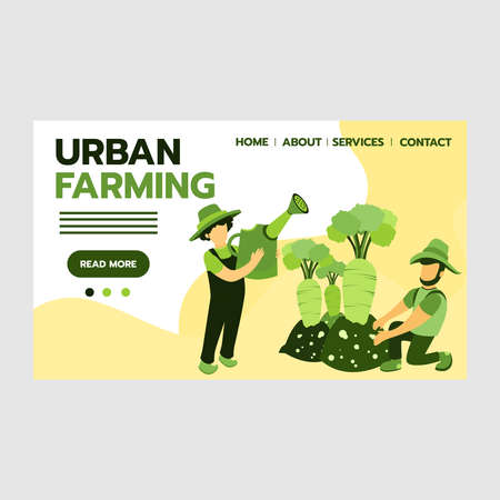 Local farmer organic food production cartoon doodle landscape website page flat design vector...