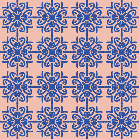 blue pink cream mandala art seamless pattern floral creative design background vector illustrationのイラスト素材