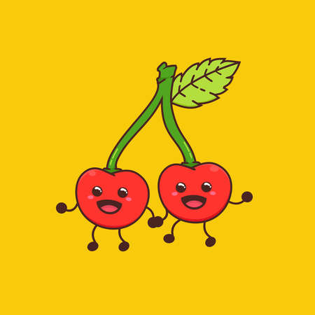 sweet red cherry fruit food cartoon doodle flat design style vector illustrationのイラスト素材