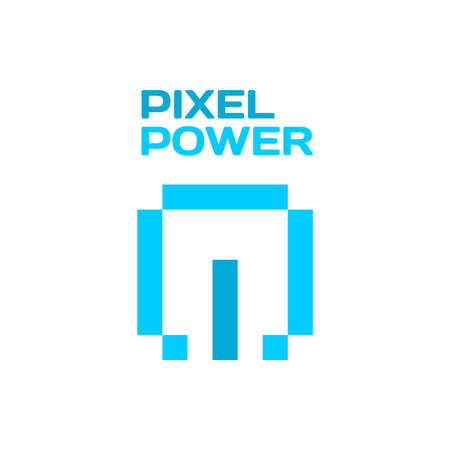 Pixel Power button Blue technology logo concept design illustrationのイラスト素材
