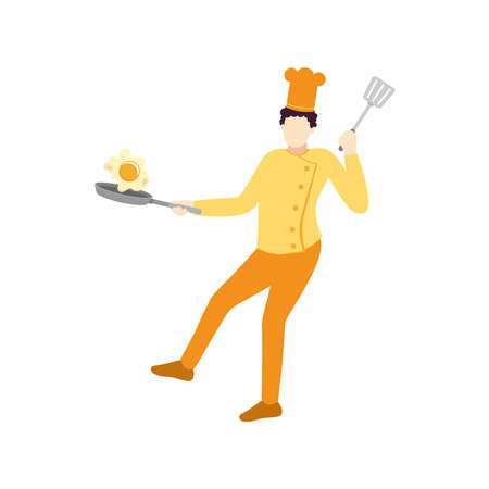 chef cook fried egg food restaurant people character flat design vector illustrationのイラスト素材