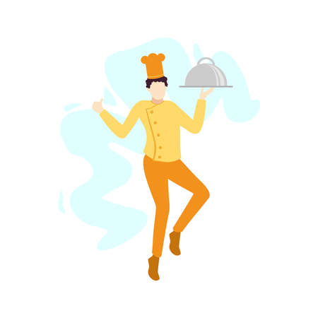 chef is ready to bring the dish people character flat design vector illustrationのイラスト素材