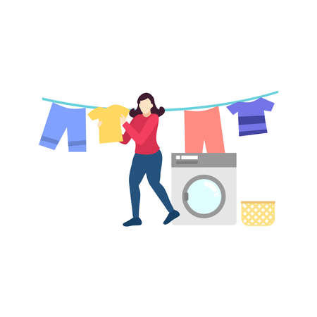 woman laundry wash cloth people character flat design vector illustrationのイラスト素材