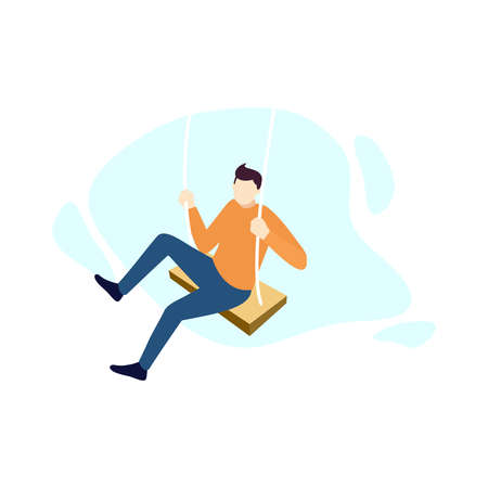 happy man play swing people character flat design vector illustrationのイラスト素材