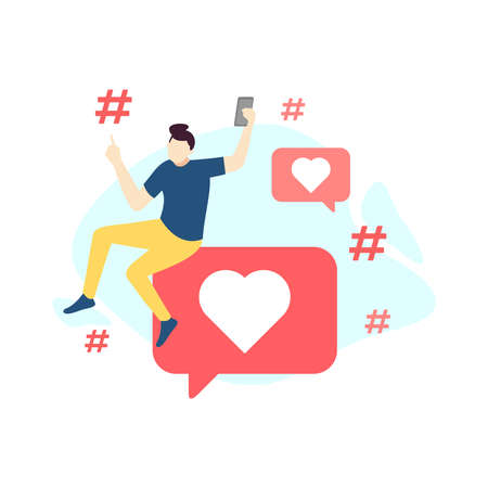 man give hashtag love social media people character flat design vector illustrationのイラスト素材