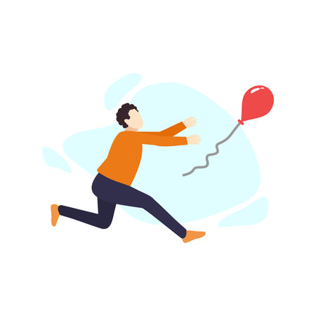 man is running try to catch balloon people character flat design vector illustrationのイラスト素材
