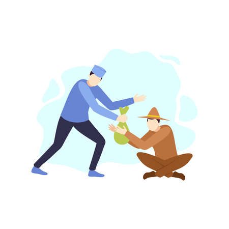 man charity gives a gift to someone else people character flat design vector illustrationのイラスト素材