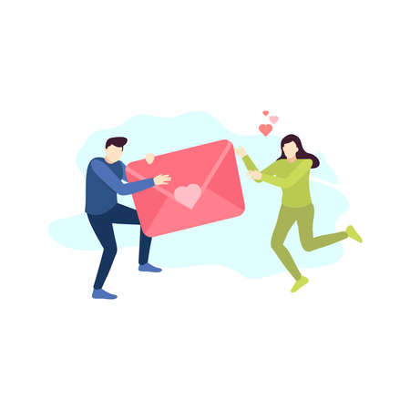 man send love letter message to women couple people character flat design vector illustrationのイラスト素材