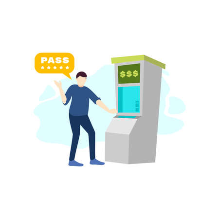 man is using a cash money machine and enter a password people character flat design vector illustrationのイラスト素材