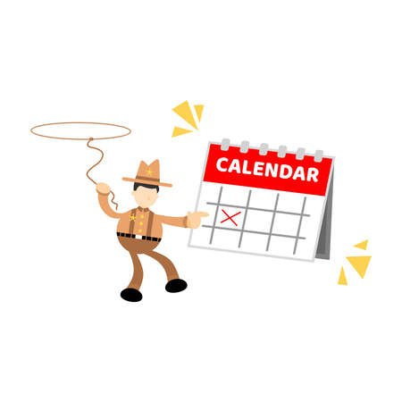 cowboy america and calendar schedule cartoon doodle flat design style vector illustrationのイラスト素材