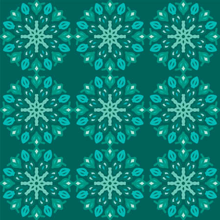 blue turquoise aqua menthe mandala vintage floral interior seamless flat design background vector illustrationのイラスト素材