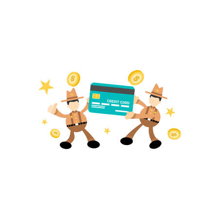 america cowboy and credit card finance service cartoon flat design illustrationのイラスト素材