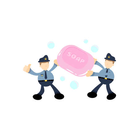police and soap sanitizer hygene cartoon flat design illustrationのイラスト素材