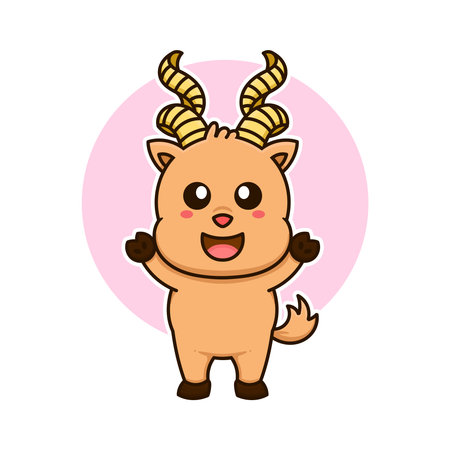 markhor goat cute adorable cartoon doodle vector illustration flat design styleのイラスト素材