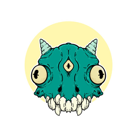 blue green imp monster mythology beast face designのイラスト素材