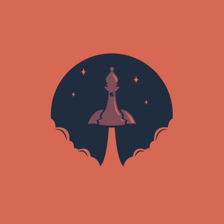 Illustration with a combination of chess and rocket icons.のイラスト素材