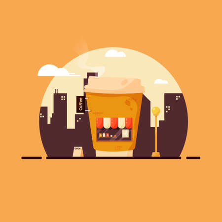 Illustration vector graphic of a coffee shop shaped coffee cup.のイラスト素材