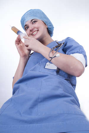 Doctor happy to get an injection seems crazyの写真素材