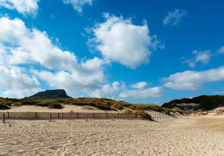 Access to the beach of Cala Mesquida Majorca Spain, alongside the reserve of sand dunesの写真素材