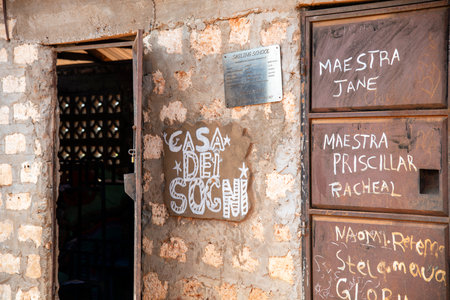 Tsavo East, Kenya, Africa, 19 August 2023, Orphanage in Kenya school building with writings on the facadeのeditorial素材