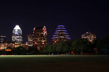 A very pretty night in Austin, Texas.  This shot was taken from across Town Lake downtown.  A very useful image for Austin related content.の写真素材