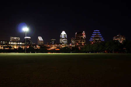 A very pretty night in Austin, Texas.  This shot was taken from across Town Lake downtown.  A very useful image for Austin related content.の写真素材