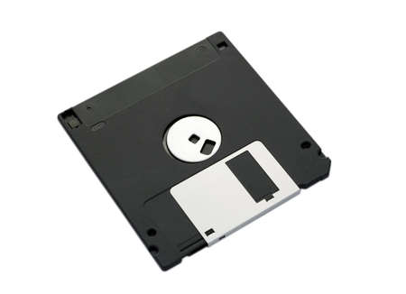 A 3.5 inch floppy disk on a solid white background.の写真素材
