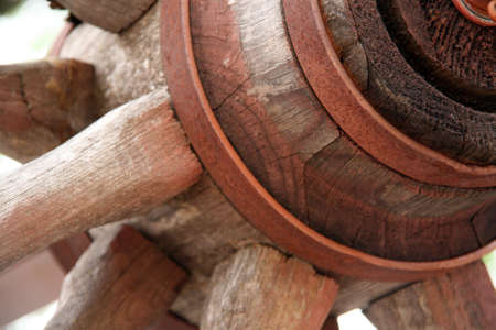 Close up of an old wagon wheelの写真素材