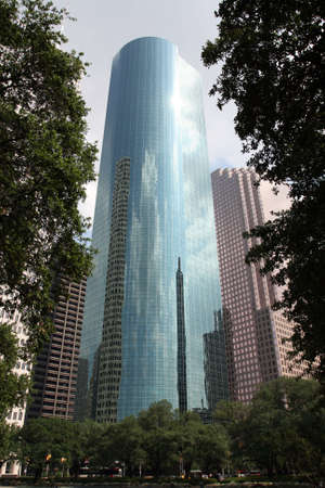A very crisp shot of downtown Houston, Texas on a cloudy day.