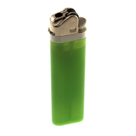 a green disposable lighter isolated on a white backgroundの写真素材